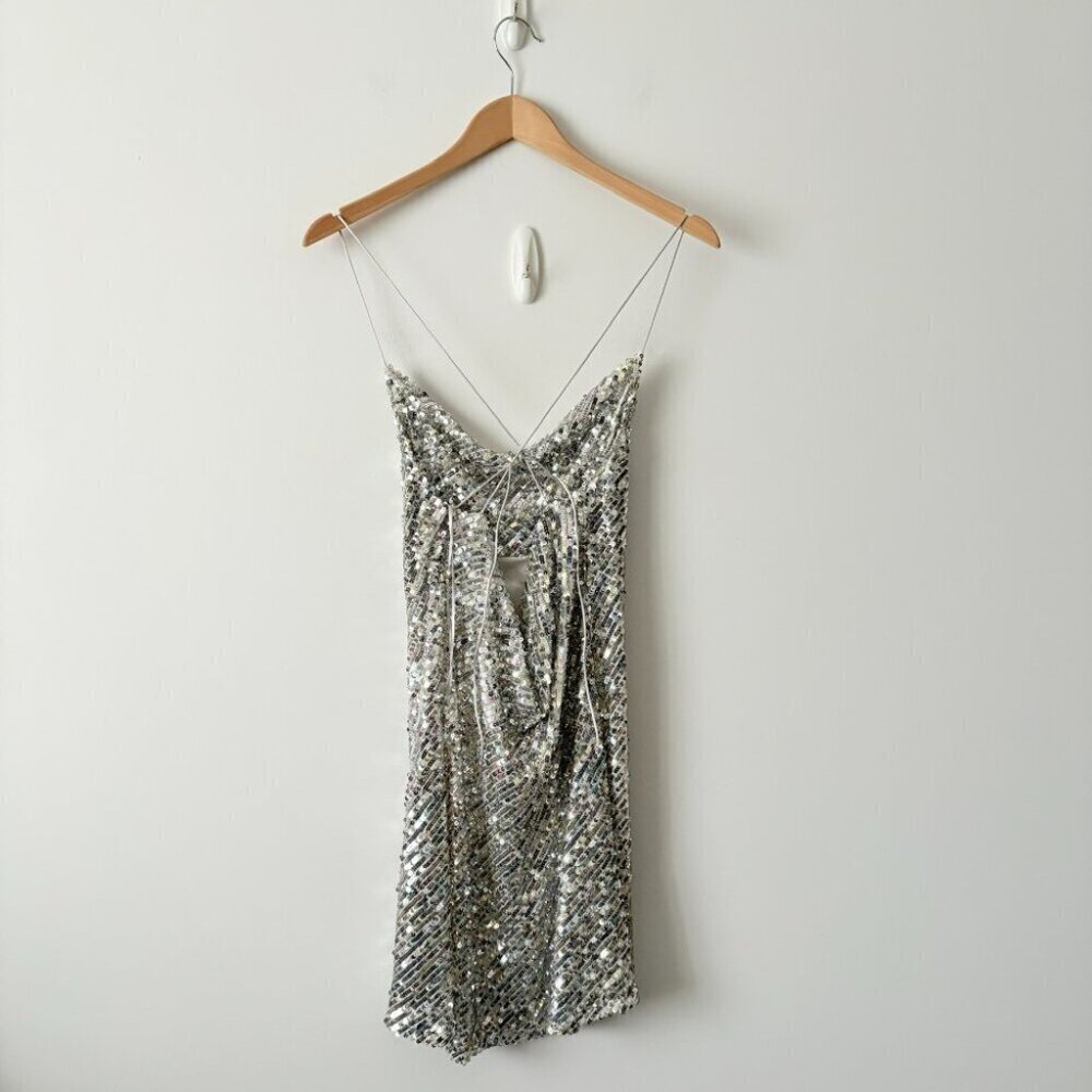 Zara Multicolor Sequin Cowl Back Mini Dress NWT Size Small - Picture 7 of 9